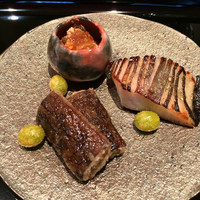 日本料理 晴山 - （2013年12月）ヒラメの肝、マナガツオの西京漬け、堀川ごぼう