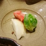 おにく 花柳 - あやめ蕪 フルーツトマト 芽キャベツ