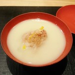 おにく 花柳 - 和牛しゃぶしゃぶ 雑煮椀 糸賀喜 丸餅 京人参 源助大根 松葉柚子