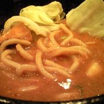 つけ麺 五ノ神製作所 - 海老味噌つけ麺(270g) 850円 のつけ汁の中のつけ麺