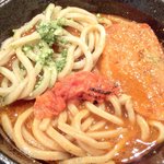 つけ麺 五ノ神製作所 - 海老トマトつけ麺(270g) 850円 のつけ汁の中のつけ麺