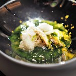 エクアトゥール - 河豚白子直火焼き　青さ海苔のソース　海老芋のフリット