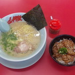 山岡家 - 朝ラーメン（脂多め・味薄め）＆ミニチャーシュー丼