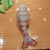 天寿し 京町店 - 海老。一番柔らかくなる温度で湯がいてあるとのこと。