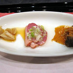 前菜～ホタテ、鴨ロース、ツブ貝