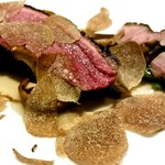 レフェルヴェソンス - 囲炉裏の暖～ 七谷鴨を薪で、ソース・アバ、ホタテと焼き海苔のジュ、椎茸、縮みほうれん草(白トリュフ追加)
