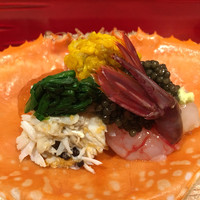 銀座 しのはら - ぶどう海老 菊の花 キャビア 渡り蟹 ズワイ蟹