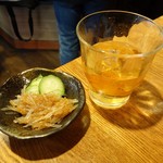 ふぶき - 梅ナンコツ190円、ブラックニッカ　ロック330円