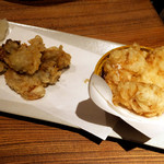 秋葉原魚金 - 牡蠣（岡山）と白子の天麩羅580円