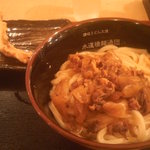 水道橋麺通団 - 肉かまたま(中)とかしわ天、ゲソ天(合計850円)