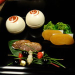 招福樓 - 八寸：鴨焼き、唐墨大根、黒豆等