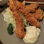 とんかつ大関 - ミックス定食（一口ヒレカツ２枚、海老フライ２本）1850円