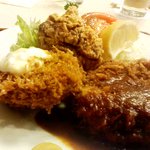 キッチンスズキ - カニクリームコロッケ、メンチカツ、鶏の唐揚げ定食