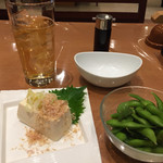 御老公の湯  - 湯上がりセット、枝豆はシンプルに茹でたのがいーです