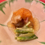 みくり - 酢の物：なまこと北寄貝　玄界灘の鯛の昆布〆　くちこのジュレがけ　庄内あさつきのぬた