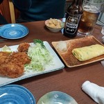 亀善 - カキフライ(650円)としらすとネギの玉子焼き(380円)