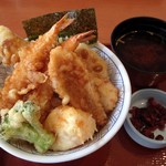 Washoku Sato - H.29.1.17.昼 ちく玉海老天丼(赤だし付・ごはん大盛り無料) 861円税込