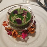 レストラン ヴァリエ - 新ジャガイモのブランマンジェ　煮蛤　菜の花の冷たいスープ
