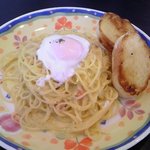レストラン サンディエゴ - [料理] カルボナーラ (半熟目玉焼き & 自家製パンのトースト付)