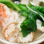 うを徳 - 2017.1 タラバガニ鍋1杯目（菜花、エノキ、豆腐）