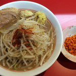 千里眼 - ラーメン麺半分 ヤサイ少な目 ニンニク・ショウガ・カラアゲ別皿で 730円