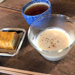 そば舎 あお - お通しの卵焼きとポタージュ