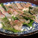 かはほり - 本日の魚料理「鱸の刺身/4種のソース掛け」