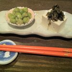 青えんどう、冷奴とゴマ高菜