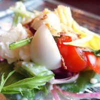球磨川 - 牛レアステーキ丼 1200円 の彩りサラダ