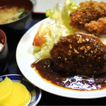 お食事処 淀ヤ - ハンバーグ牡蠣フライ定食  1000円