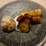 すし宮川  - ミズダコ、松葉蟹とイバラ外子，徳島筍新物