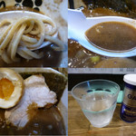市川ウズマサ - 麺・スープ・具の詳細。大きめのグラス、コショウ容器との比較など