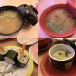 かっぱ寿司 - 鮪のあら汁・なめこのお味噌汁・海老天巻・茶碗蒸し