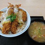 Katsuya - 海老・ヒレ・メンチカツ丼＆とん汁（小）
