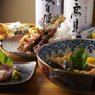 您可以享用我们特制的串烧和严选的日本酒。