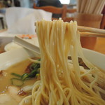 麺は平打ち中麺ストレート麺、加水率は中級。