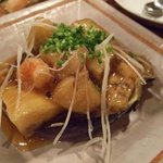 うまいもの 楽味 - 丸なすと海老の揚げ出し