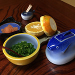 田中旅館 - 酢だいだい、もみじおろし、ネギ