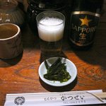 とんかつ かつせい - ビールと茎わかめ＠2010/12