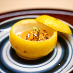 松川 - 先付　河豚の白子と海胆の温あんかけ