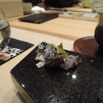 鮨 心白 - 赤なまこのちやぶり、わさひ、クリームチーズ