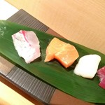 鮨 大照 - 刺身(鮪・ホタテ・サーモン・シマアジ)