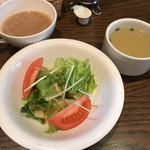 チキン料理屋 TORIGE - サラダ、鶏スープ、ホットコーヒー(本日のコース)