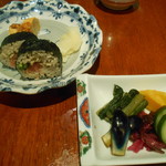 紅葉川 - お新香と蕎麦寿司