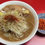 千里眼 - ラーメン麺半分麺カタメ ヤサイ少な目アブラちょい増し ニンニク・ショウガ・カラアゲ別皿で 730円