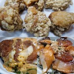 なか卯 - （上）唐あげ（左下）かつ丼並（右下）ぶり丼並