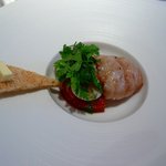 レストラン コバヤシ - 長野産「千代幻豚」の自家製バラベーコン　ピーマントマト煮　ポーチドエッグ　　香草サラダ
