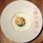 アトリエドアイ - ランチメニュー 2100円 の温かい帆立貝のムースとタケノコのサラダ