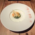 アトリエドアイ - ランチメニュー 2100円 の温かい帆立貝のムースとタケノコのサラダ