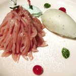 アトリエドアイ - ランチメニュー 2100円 のサクラのモンブランシャルトリュース(菓草系リキュール)のソルベ